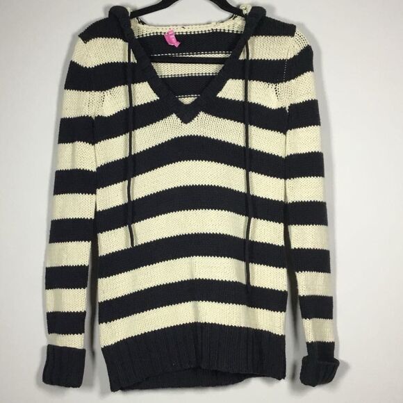 Bcbgirls Minimalist Preppy Striped Casual Autumn Fall Knit Slouchy Hoodie M - Picture 1 of 7